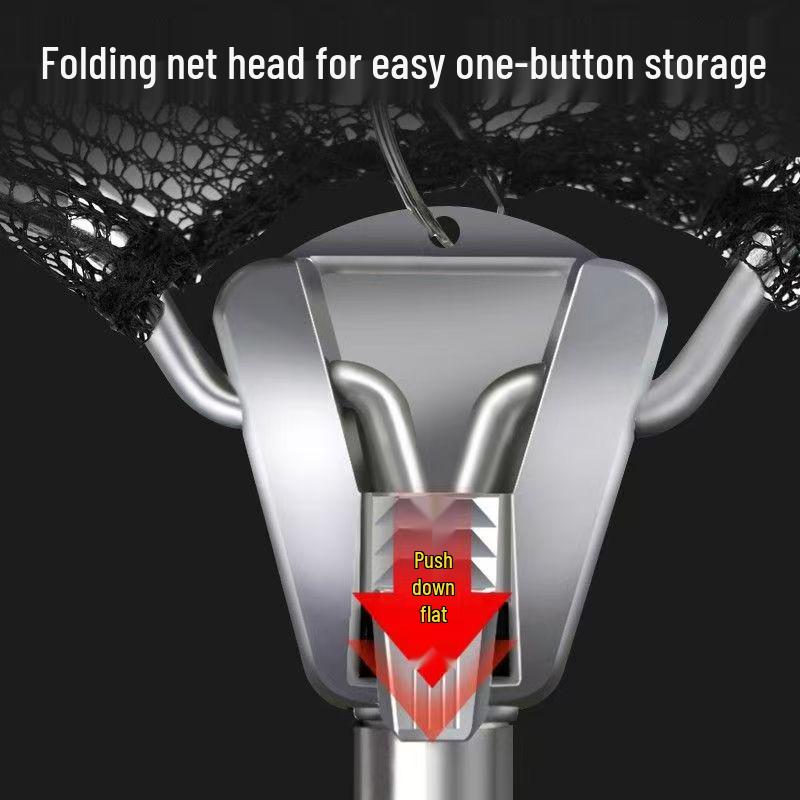 Telescopic Triangle Folding Fishing Net with Stainless Steel Handle - Black