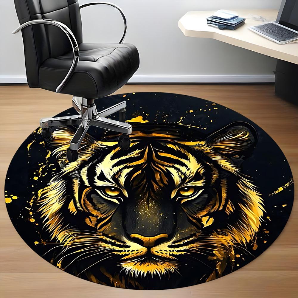 1pc Tiger Face Chair Carpet for Office, Round Non Slip Durable Large Size Office Carpet, Suitable for Office