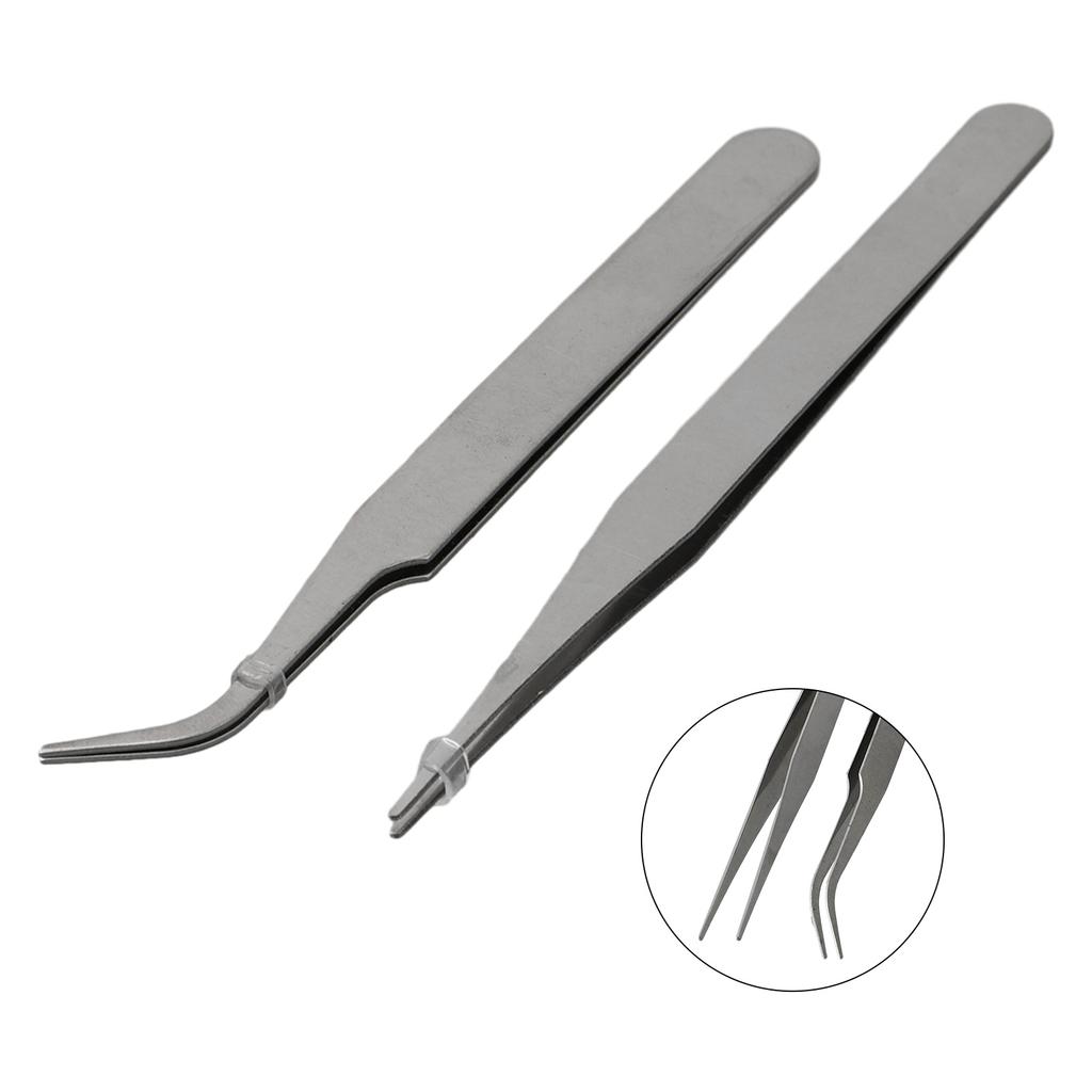 2pcs Stainless Steel For Mini Tweezers Dismantling Repair Tool Curved Straight Tip Electronic Industry Precision Tweezers