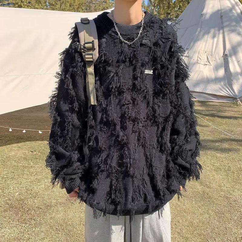 

Мужская уличная мода Ретро свитер-жакет с кисточками L чёрный