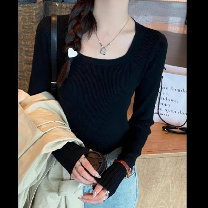 Dámský tenký pletený svetr Podzimní top se čtvercovým výstřihem Undercover Krátký Slim svetr