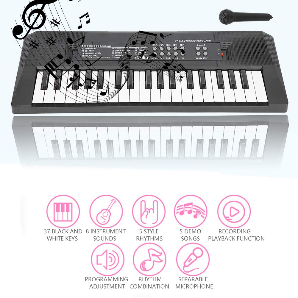 Eujgoov Piano Électrique 37 Touches Clavier Électrique Mini Clavier Clavier Électrique Clavier Musical avec Microphone Instrument Éducatif Électronique