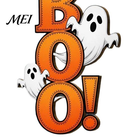 Decorative Hanging Sign Halloween Boo Ghost Sign, Wooden Door Hanger Cute Retro Decor Witch Hat for Front Wall Festival Celebration