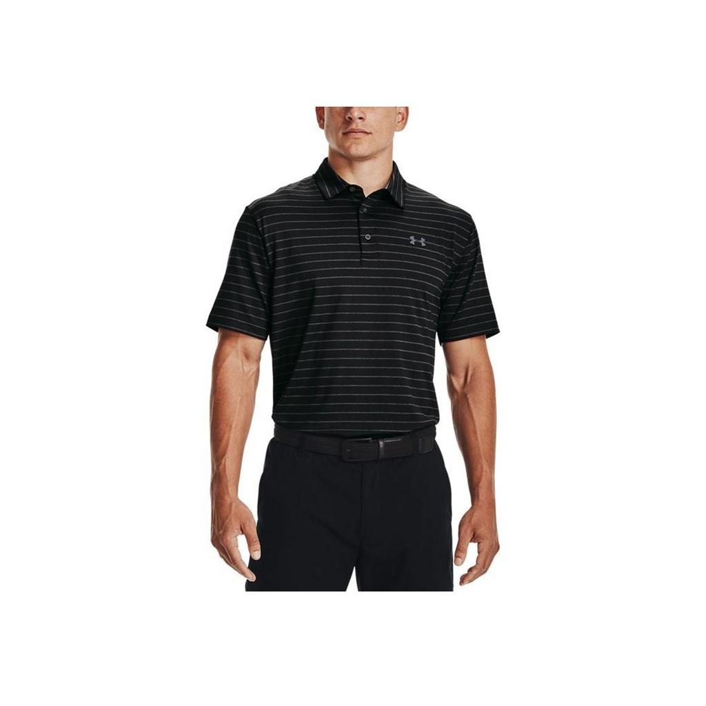 Under Armour Striped Golf Polo Shirt Men Tops Black 1351130-001