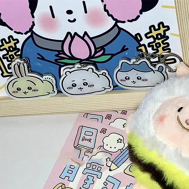 Funny Cute Cartoon Chiikawa Hachiware Usagi Acrylic Shaking Keychain Pendant Bag Ornaments Creative Toys Couple Accessories Gift