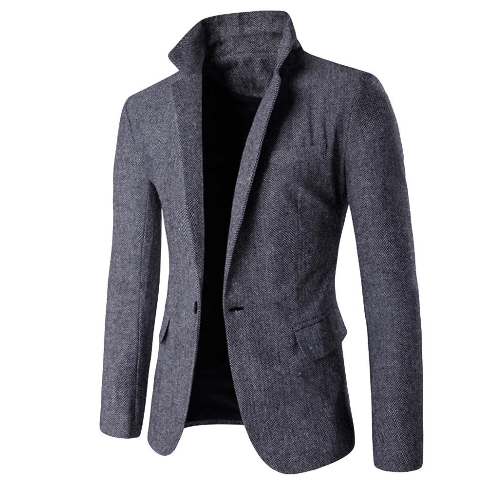 Men's Casual Fashion  Color Single Button Long Sleeve Suit Jacket Coat