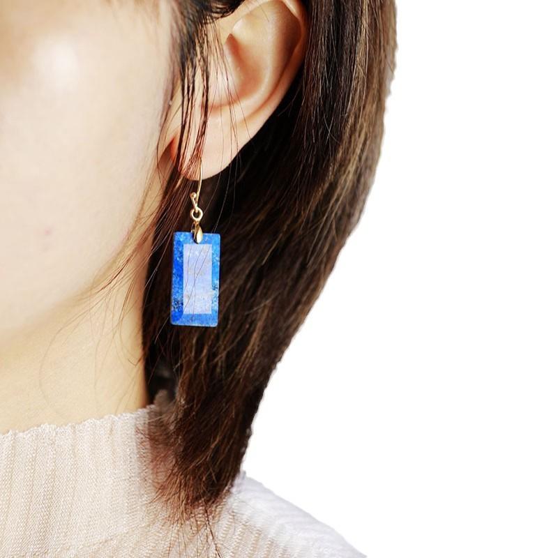 High-end lapis lazuli pendant earrings geometric elegant fashion jewelry