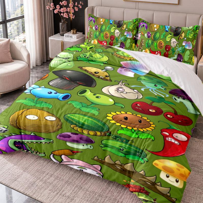 Plants Vs. Zombies 3Pcs Bedding Set Duvet Cover With Two Pillowcases For Bedroom Home Decoration