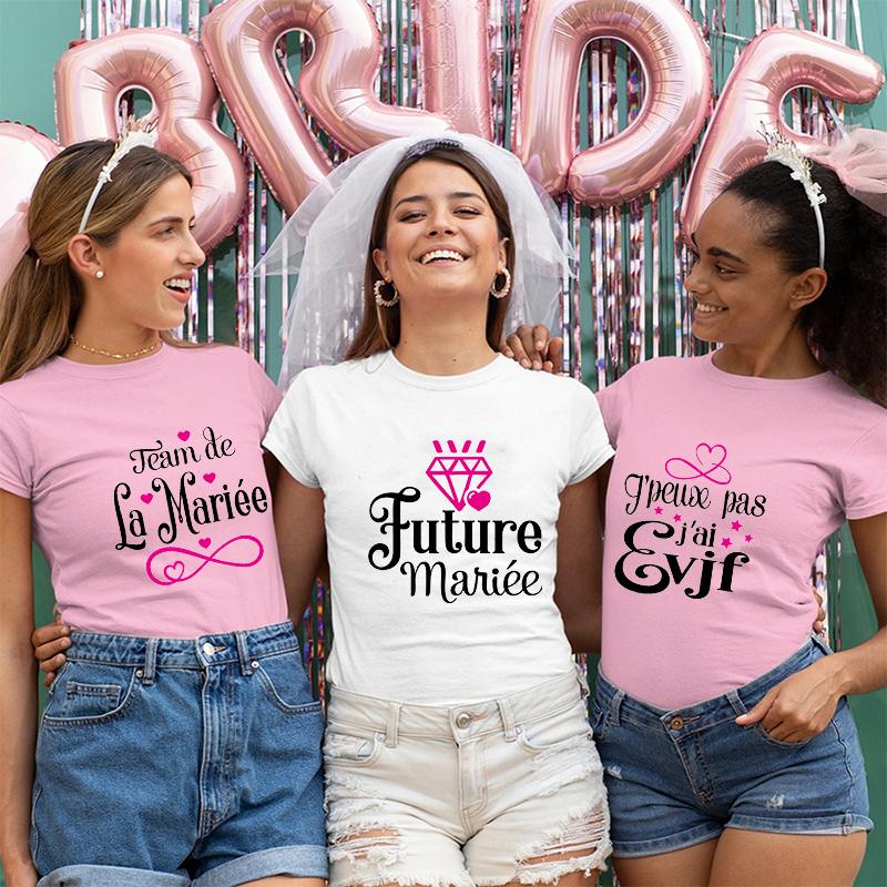 Team Bride Tshirt Women Bachelorette Hen Bridal Wedding Party T-Shirts Tees Evjf Future Clothing French Single Farewell Tops