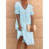 Solid Color V-neck Short Sleeve Dress Women Solid Color and V-neck Short Sleeve Dress
