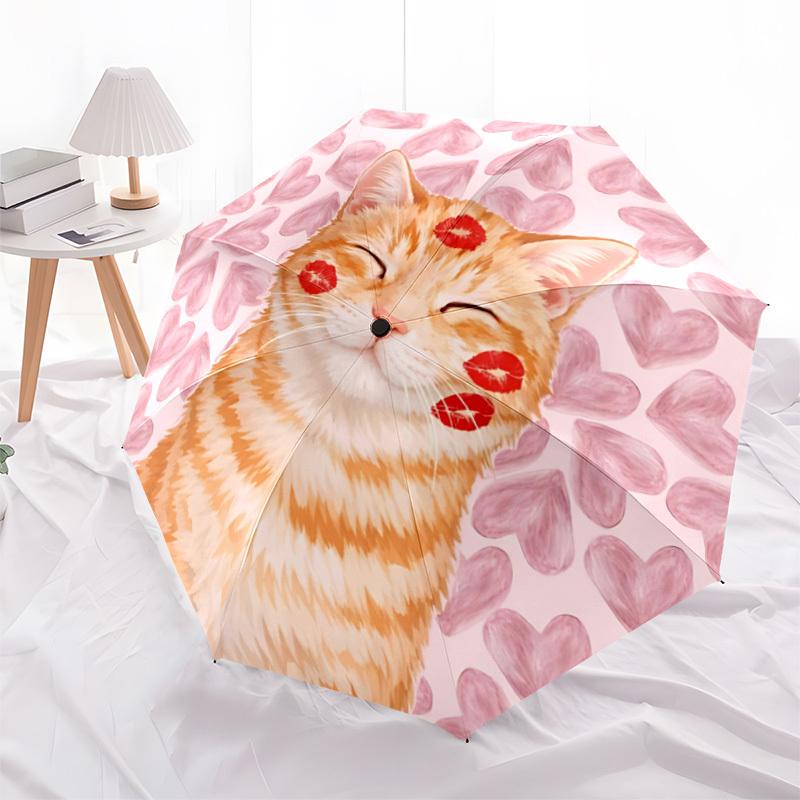 1pc Cat Love Automatic Opening/Closing Folding Umbrella with 8 Ribs,Windproof Portable Sunshade Umbrella Holiday gift yy260401095