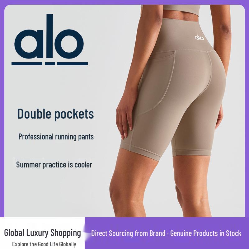 Pantaloncini da Yoga a Vita Alta Color Pesca con Tasche – Senza Cuciture, Vestibilità Comoda per Donna