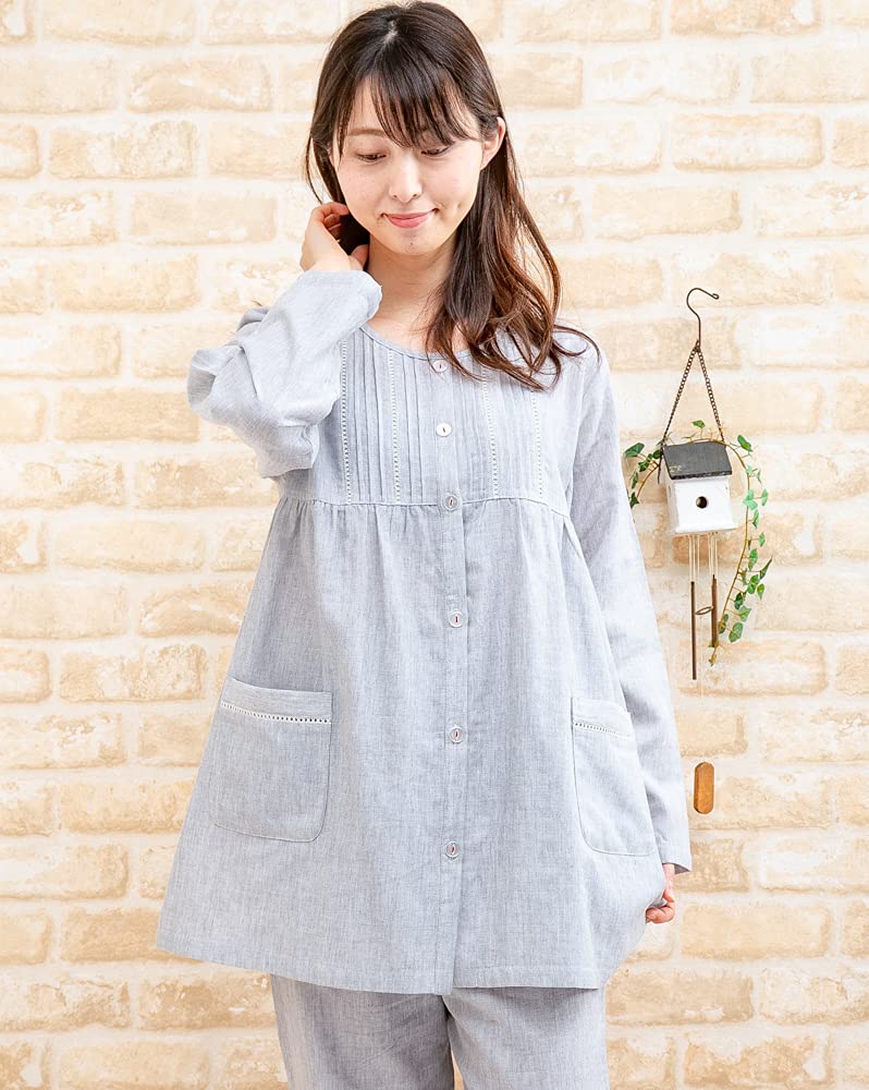 Eye Double Gauze Cotton Pajamas with Front Suitable for Spring and Sizes 15117 K's Women's Long-Sleeved, Skin-Friendly 100% Opening, Autumn,
