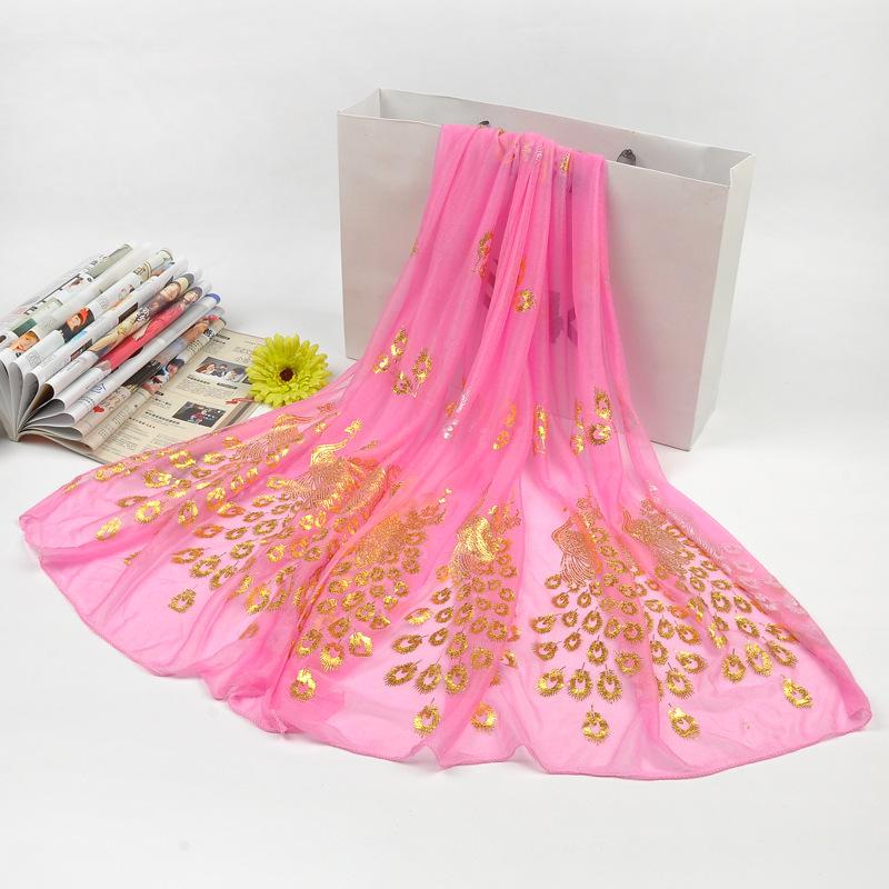 Autumn Silk Scarf: Candy Colors, Peacock Gold Stamping, Sunflower Design, Long Versatile Neck Wrap