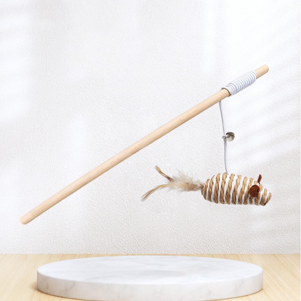 

1PC Teaser Feather Toys Funny Bell Mouse Wooden Stick Cat Teaser Pet Interactive Boredom Relief Toy