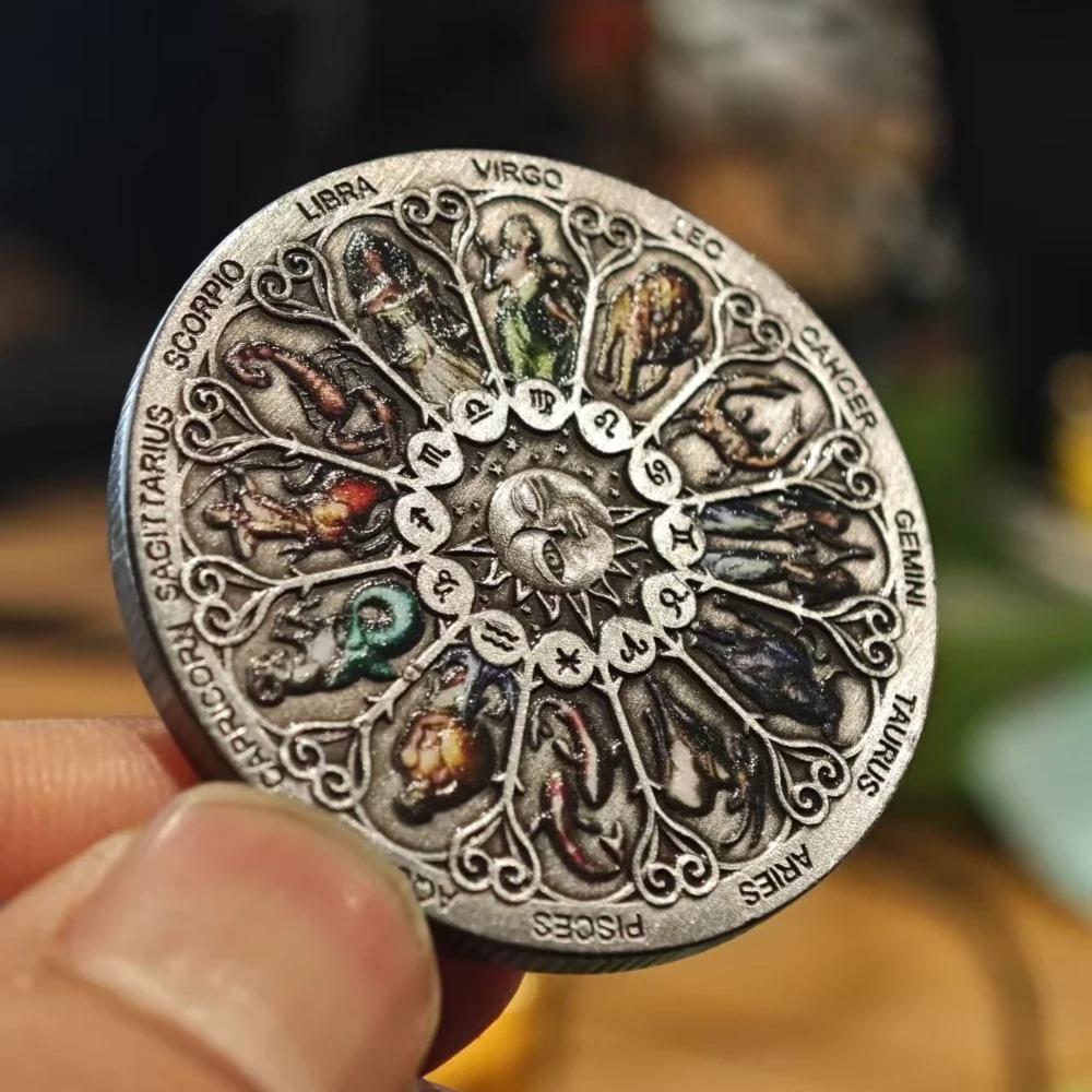 Antique Twelve Constellations, European and American Paintings, Ancient Silver Smiley Face Coins, Tarot Wishing Coins, Crafts