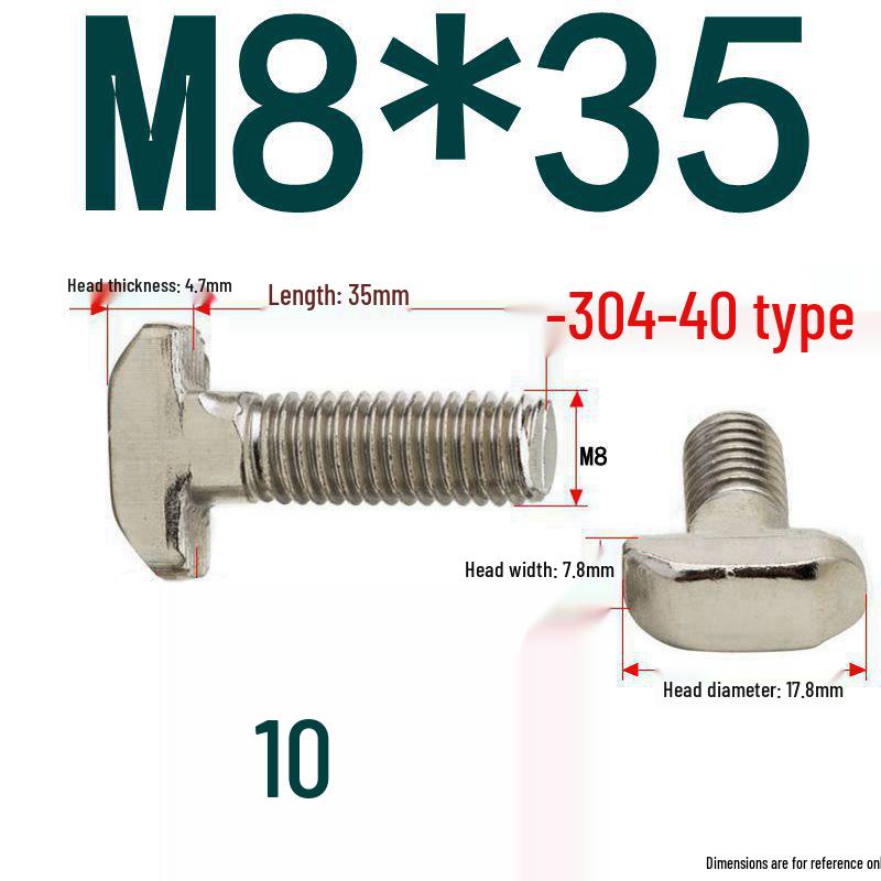 304 Stainless Steel T-Slot T-Head Bolt for Aluminum Profiles (20/30/40/45)