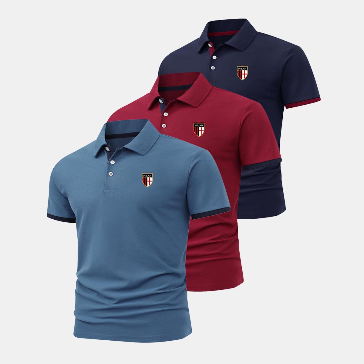 

Men s Milan Shield Emblem Print Color-Blocked Cuff 3-Piece Polo Shirt Set: Casual Short-Sleeve Top, Workwear, Golf, Lightweight Collared T-Shirt XL червоний/синій