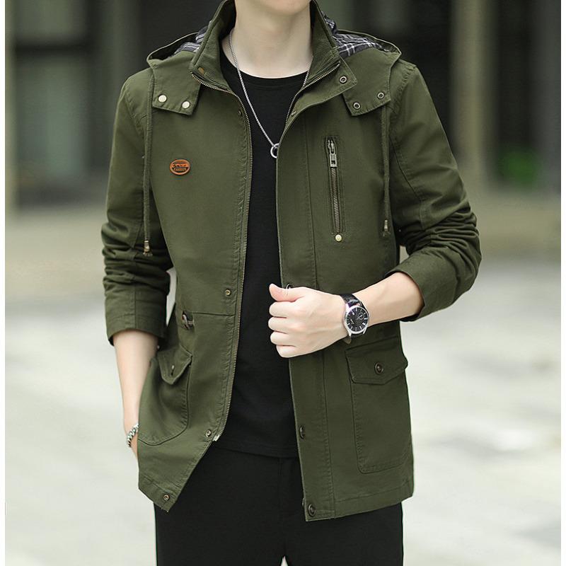 Весна и осень хлопковая стираная куртка мужская свободная повседневная новая тренчкот — фото 5