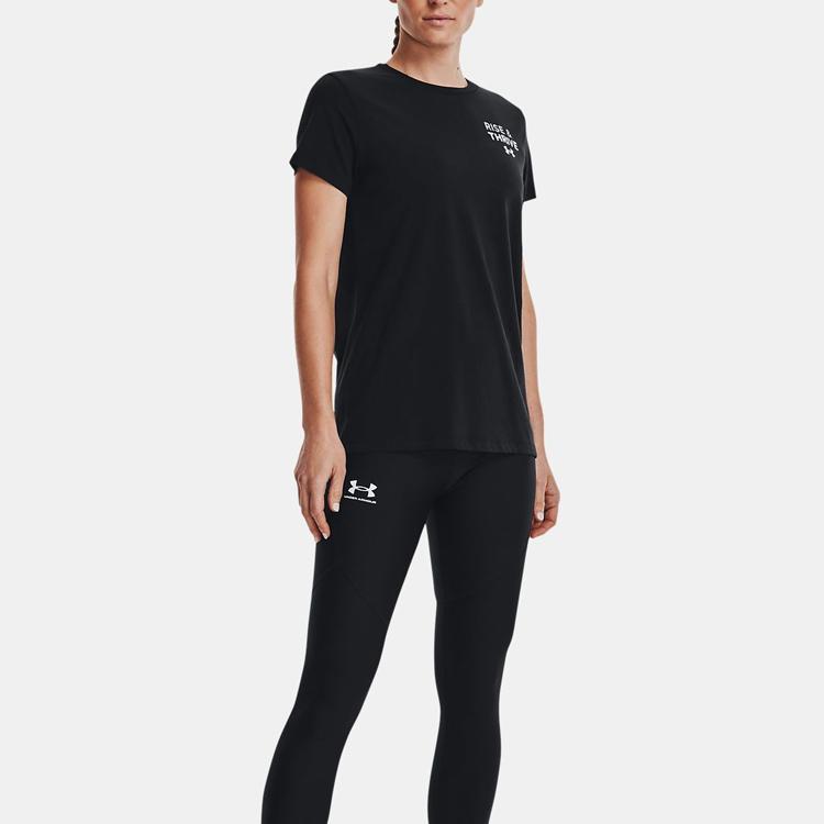 Under Armour Letter Round Neck Pullover Short Sleeve T-Shirt Women T-Shirt Black 1372682-001