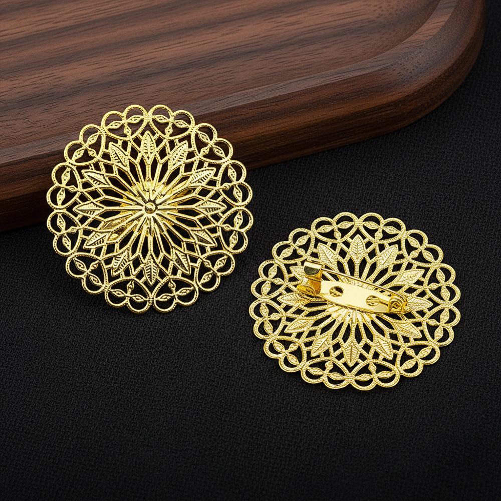 5pcs Round Flowers Brooch Base Pad Setting Base with Pin 38mm Copper Brass Filigree Wraps Connectors Jewelry Making Accessories
