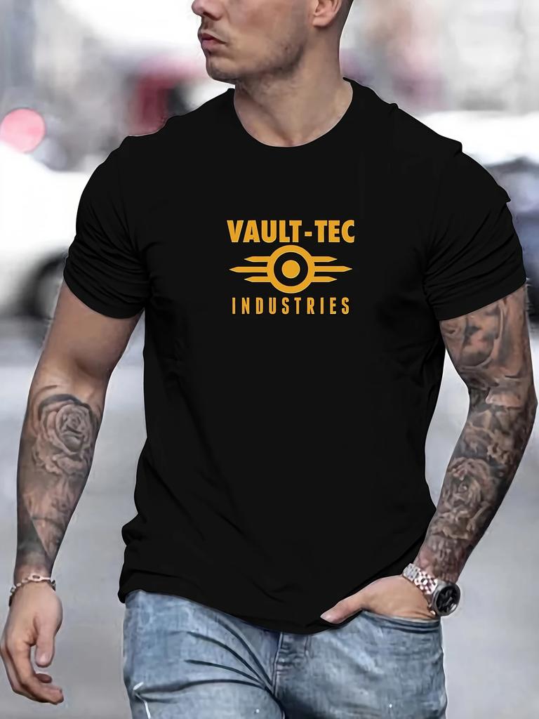 Vault Tec Industries Men's Cotton T-shirt -100% Cotton Basic Casual Round Neck T-shirt, Summer Casual Outdoor Activity Top