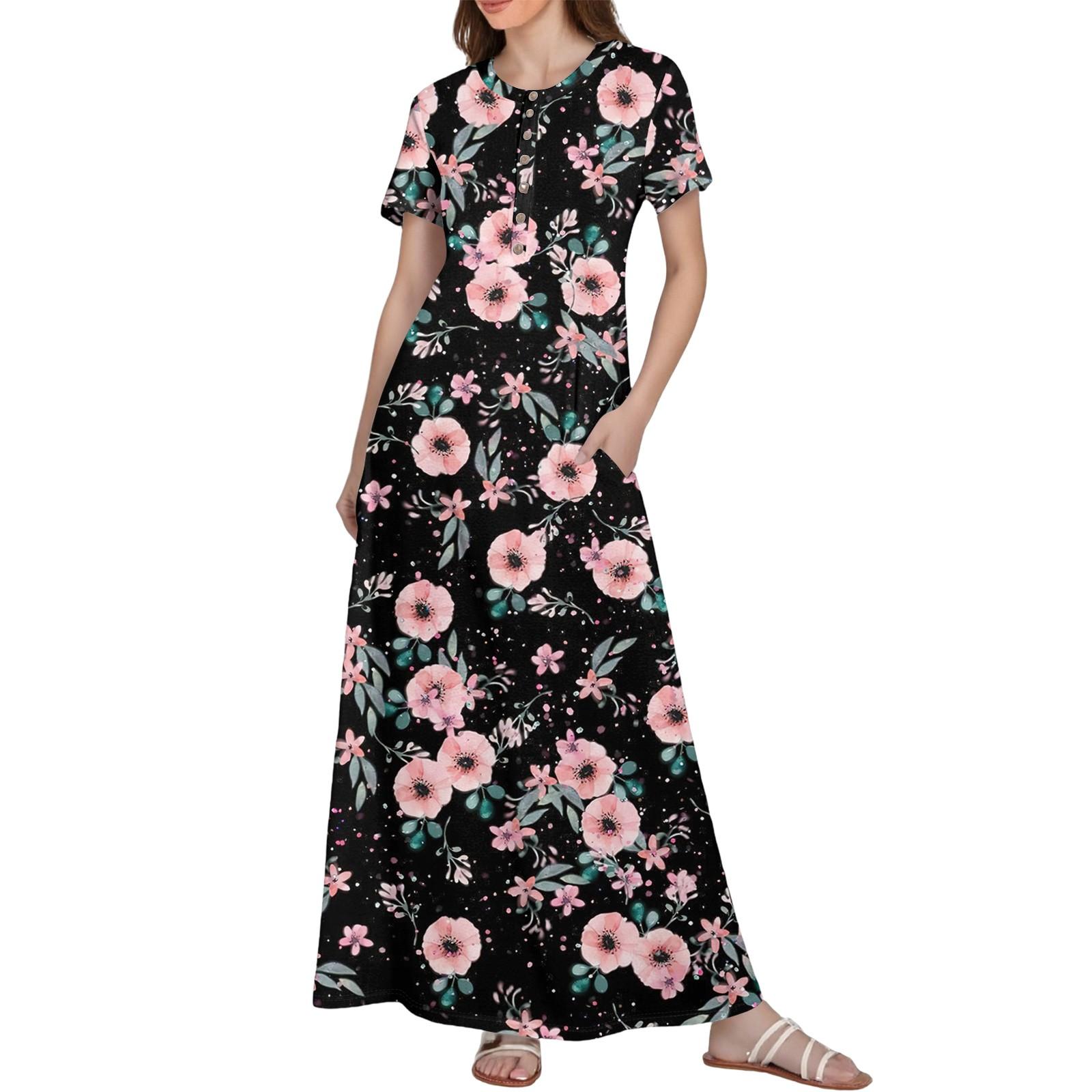 

Женское повседневное летнее платье с принтом, круглым вырезом и пуговицами, с карманами XL розовый