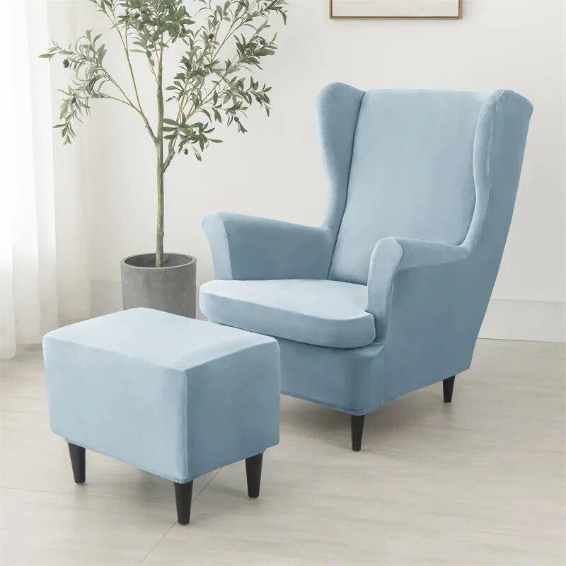 Nordic Solid Color Wing Chair Cover Velvet Stretch Armchair Covers Removable Relax Sofa Slipcovers with Seat Cushion Slipcover