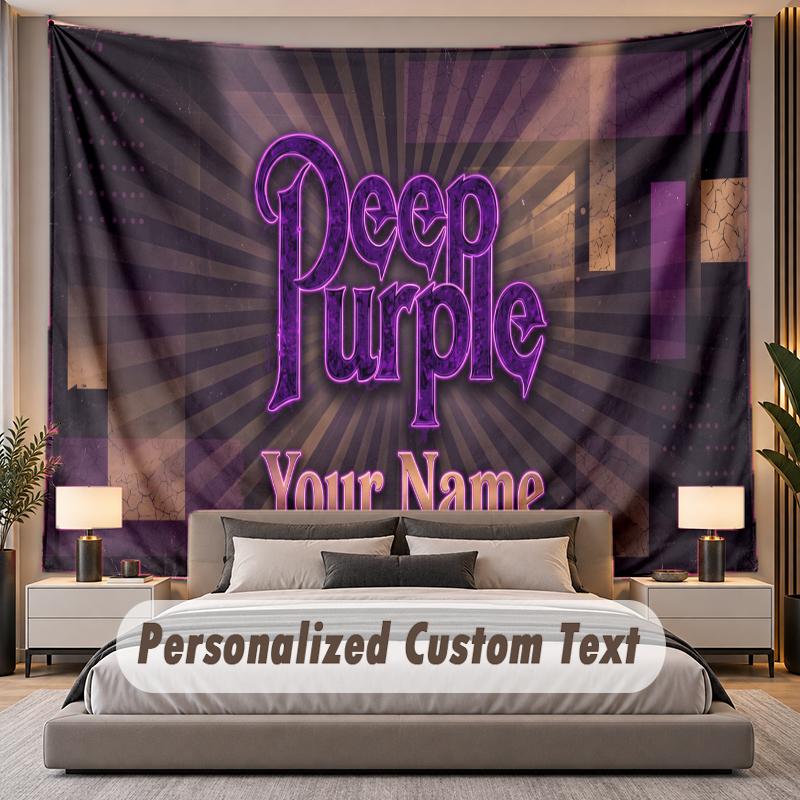 Custom Name Text Tapestry Deep Purple Personalized Polyester Wall Tapestry For Bedroom And Room