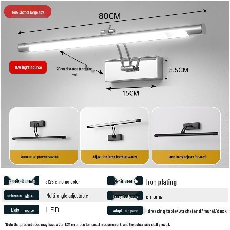 Luce a Specchio LED Telescopica Pieghevole per Armadietto del Bagno o Studio