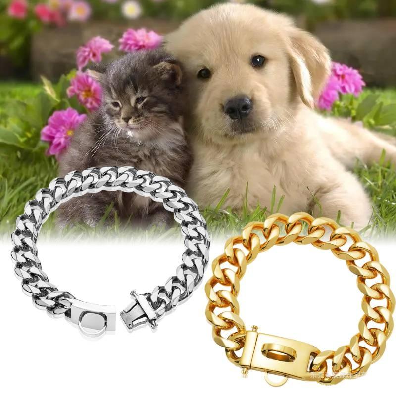 Bequemes 19mm Goldfarbenes Edelstahl Hundekettenhalsband Mit Stilvollem Karomuster