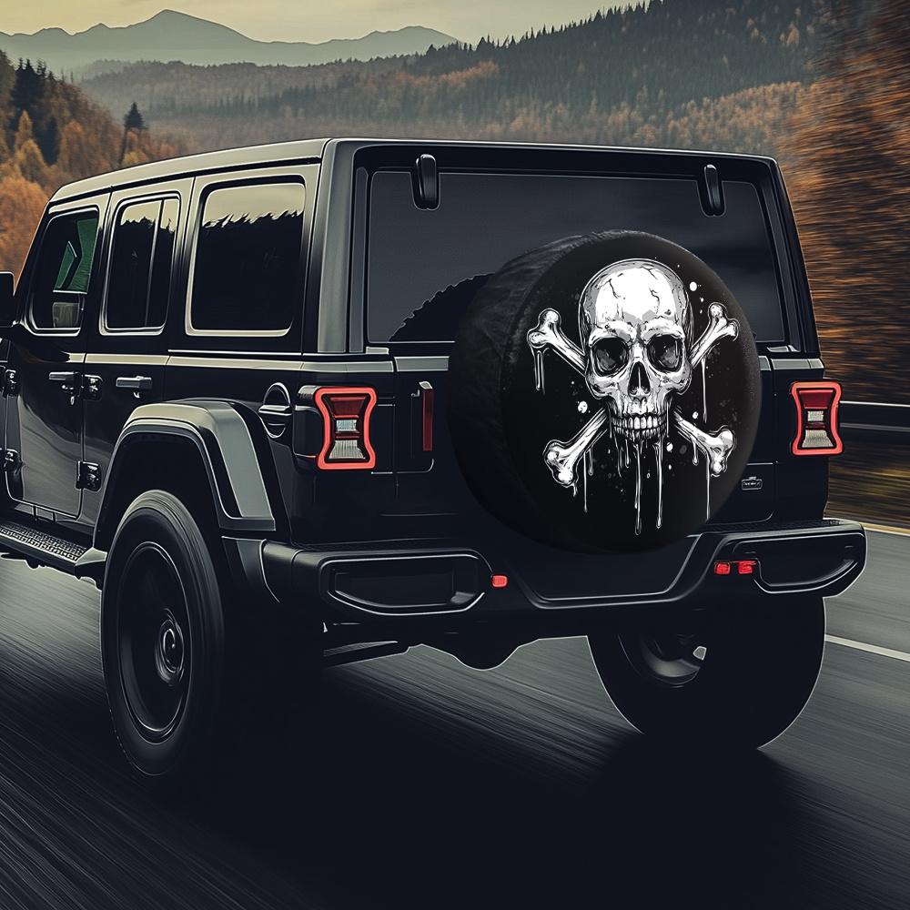 Black And White Skull Pattern Tire Cover, Dark Individual Style, Suitable for Sports Cars, Coupe Cars, Suvs, Modified Cars, Showcasing Unique Unisex T