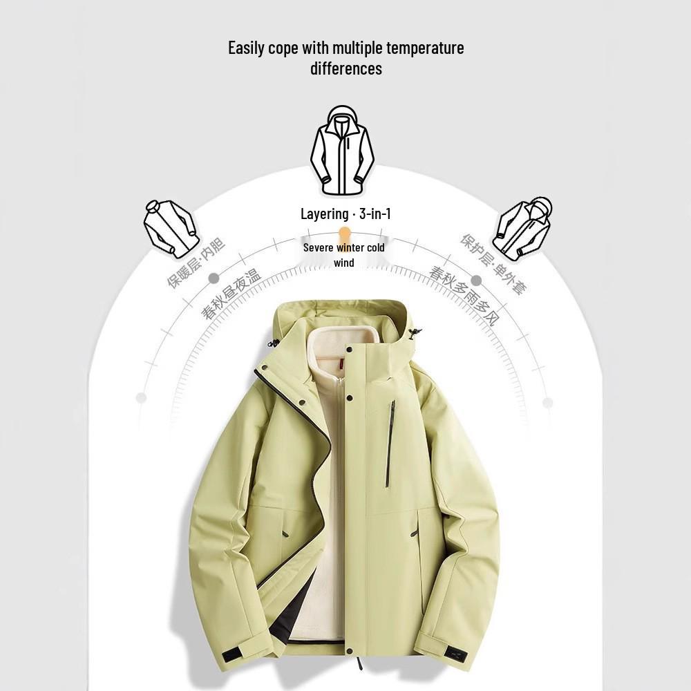 Woodpecker 3-in-1 Windproof Jacket with Removable Fleece Lining for Men & Women – Autumn/Winter Casual Outerwear