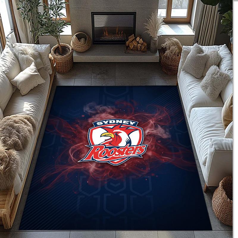 Sydney Roosters Kristall-Samt-Teppich Weich Anti?Rutschfeste Fußmatte Bequemer Wohnzimmer Schlafzimmer Dekor Teppich