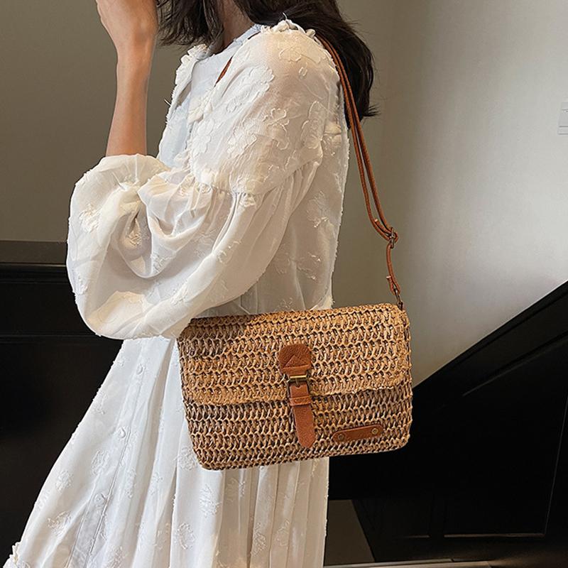 New Fashionable Straw Women's Bag, Trendy Vacation Casual Shoulder Crossbody Bag, Versatile Stylish Straw Flap Bag CLE
