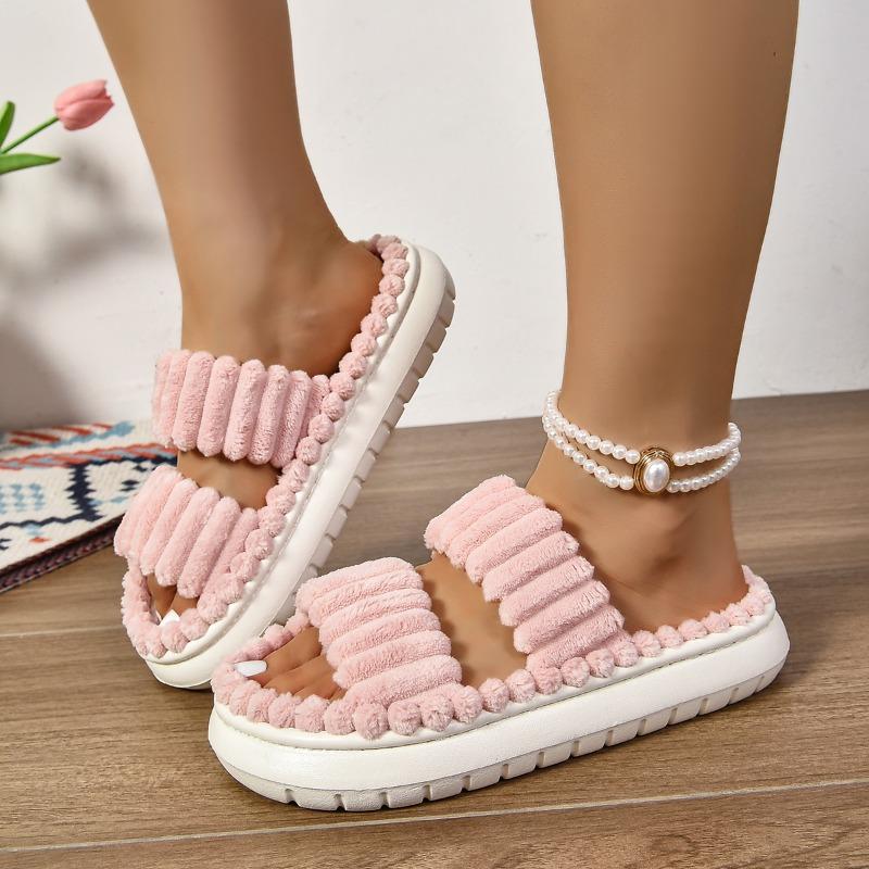 Mode 2024 Herbst und Winter Neue Damen Hausschuhe Offene Zehen Indoor-Hausschuhe Leinensohle Rutschfeste Badezimmer-Hausschuhe