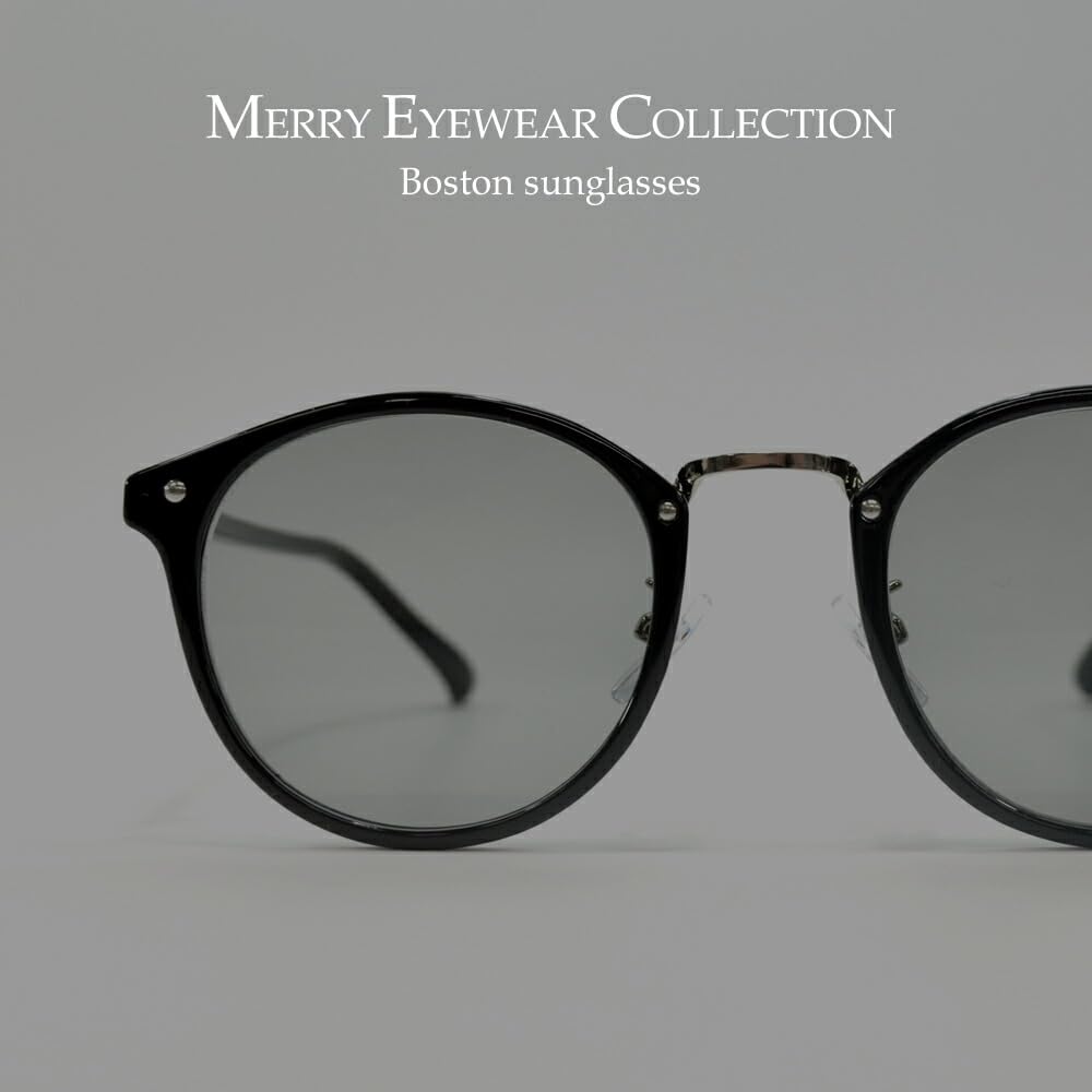 Sunglasses for Men and UV Fashion Boston Tinted Lightly [MERRY PLEASURE] Women, Protection, Glasses, Round, Style, Lenses, Colored, BLACK×Lt.BLUE