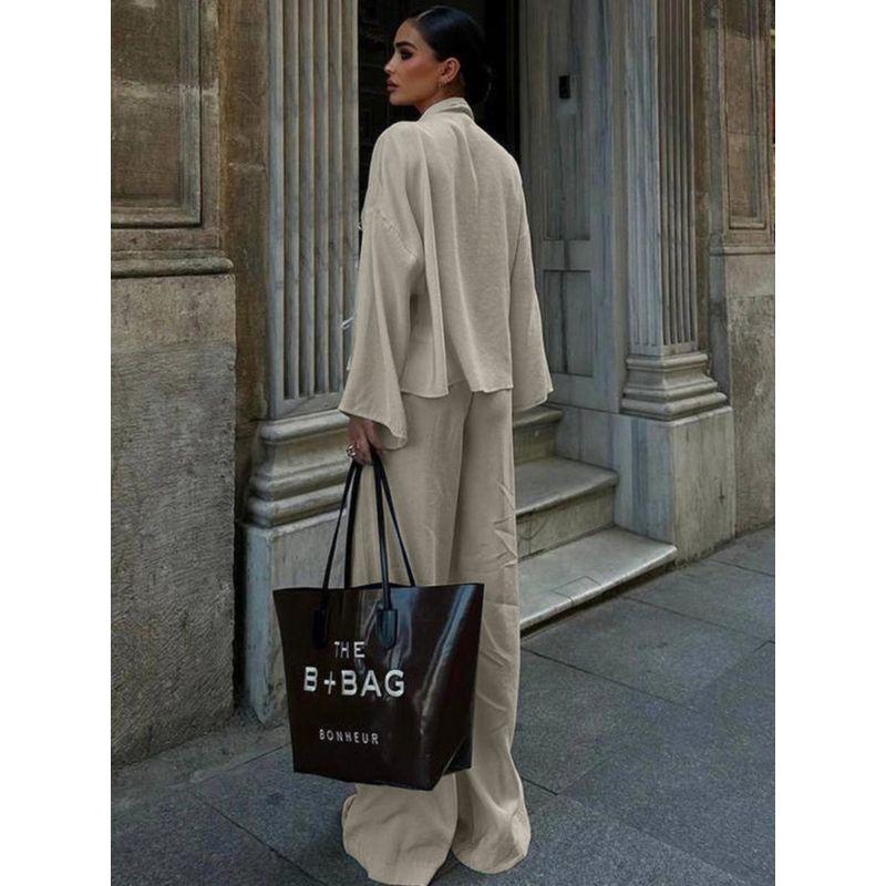 Solid Casual Two-piece Set European and American Fashion Lace-up Shirts Trousers Set Women Casual Two-Piece Set