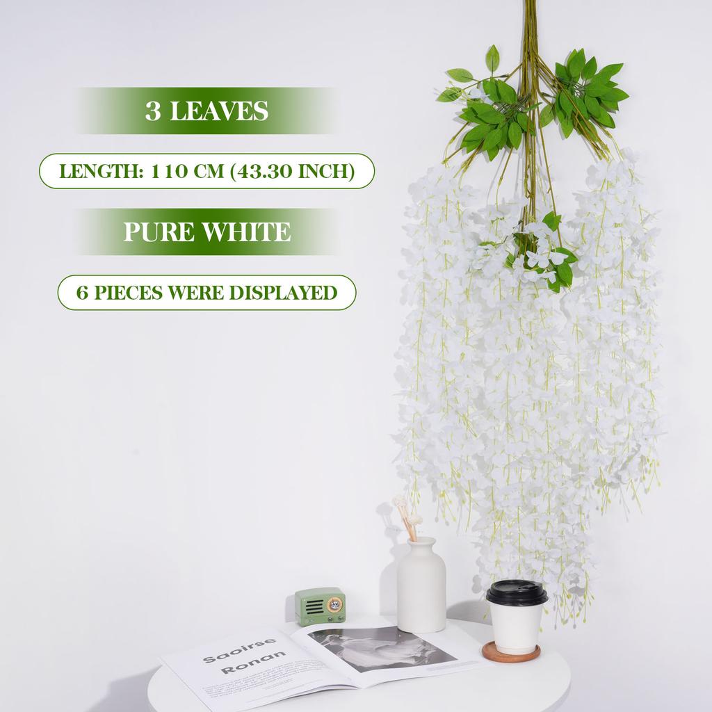 3Forks/ Branch Long Wisteria Artificial Flowers with Green Leaves for Wedding Room Decor Garland Decor Flores Artificiales Wazon