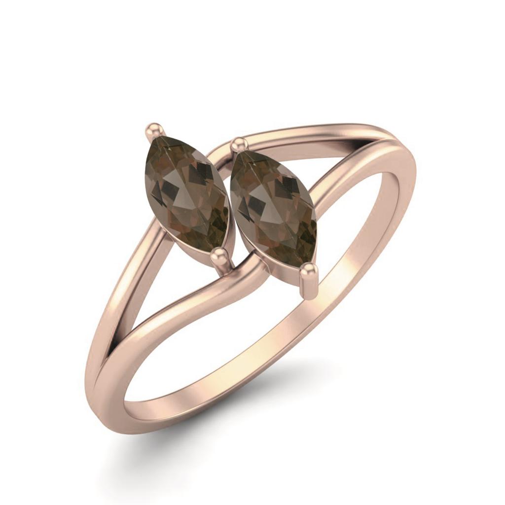 6X3mm Marquise Smoky Quartz 925 Sterling Silver Rose Vermeil Split Shank Women Engagement Ring