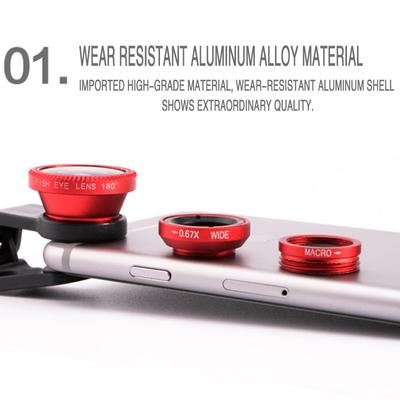 3in1 Fisheye Groothoek Micro Camera Lens voor iPhone Xiaomi Redmi 3IN1 Zoom Fisheye Lens op Smartphone Lenzen met Telefoonclip
