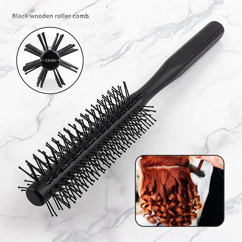 BEPAN Wood Handle Round Hair Curling Brush Hair Salon Styling Drying Tool Hairdressing Curling Massage Roller Comb with Nylon Bristles