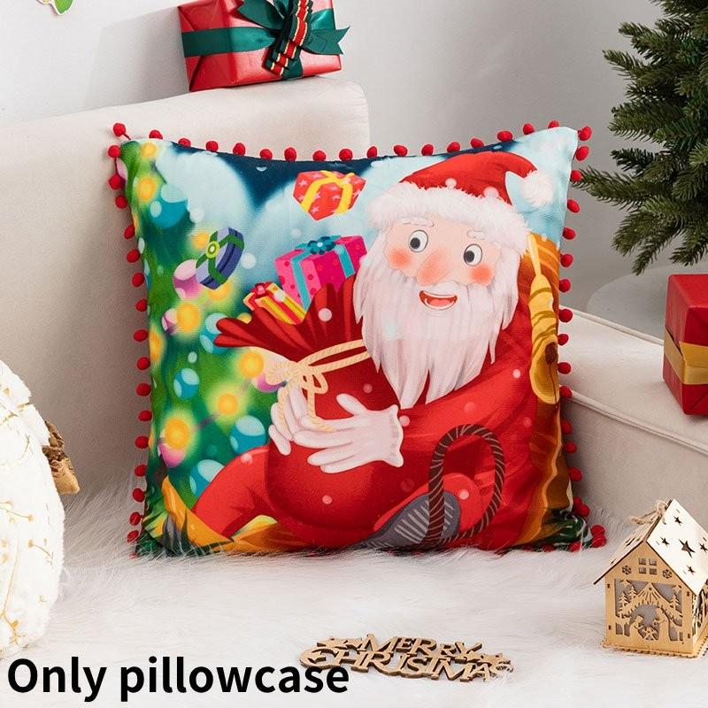 Cartoon Santa Christmas Pillowcase Cushion Back Pillow Cover Xmas Holiday Decor