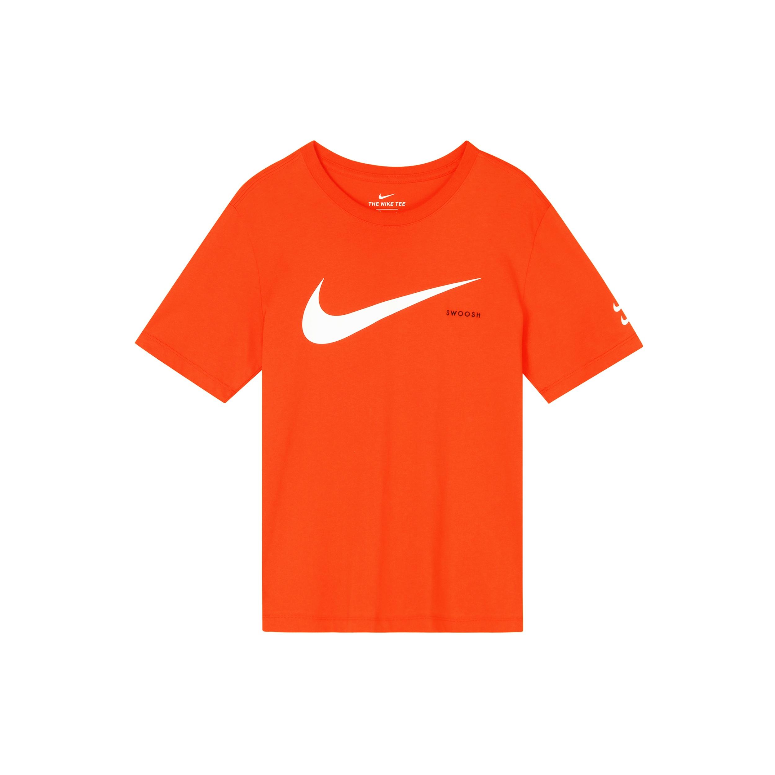 Men s Nike Swoosh Large Logo Printing Knit Round Neck Short Sleeve Orange Red T-Shirt DB5858-891 S