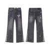Mens High Street Graffiti Jeans Vintage Washed Slightly Flared Long Pants
