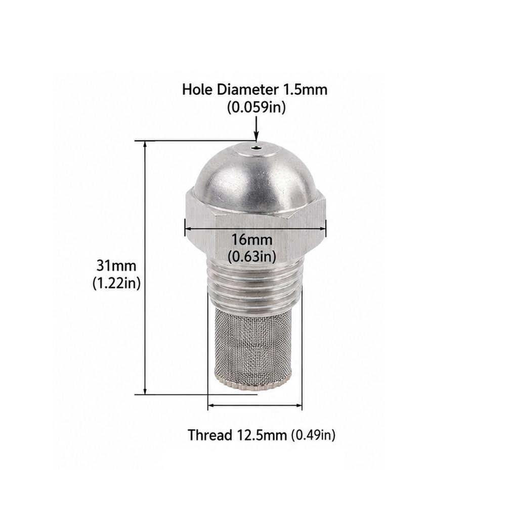 2PCS 304 Stainless Steel Misting Nozzle 1/4 BSPT 1.5mm Orifice Atomizing Spray Tip Silver Outdoor Cooling Nozzle Garden Watering