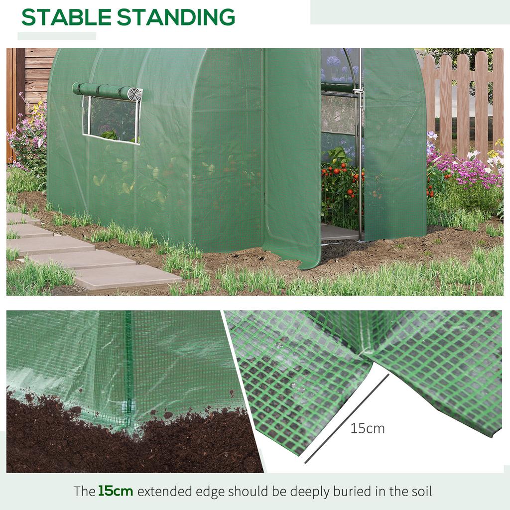Large Polytunnel Walk In Greenhouse, Plant Gardening Tunnel Green House with Metal Hinged Door, Galvanised Steel Frame & Mesh Windows, Green (3 x 2 m)