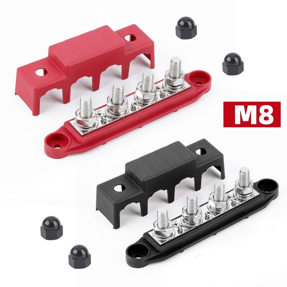 12V 250A Bus Bar Terminal M8 M10 Positive Negative Battery Power Distribution Block With Cover for Boat RV Truck Camper