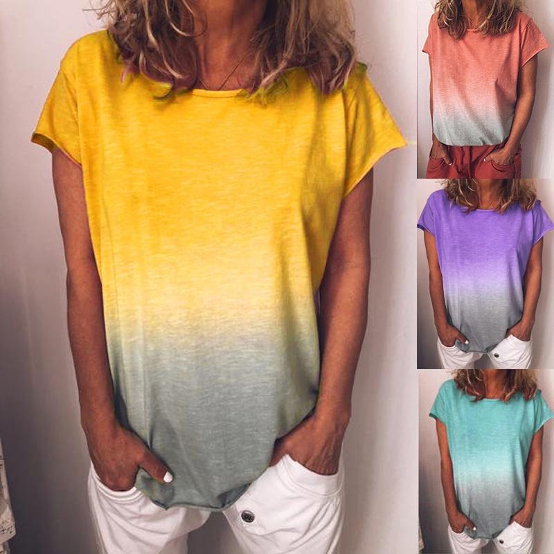 Comfortable Women's Summer Short Sleeve Gradient Plus Size Casual Beach T-shirt Tops Blouse For Relaxed Days