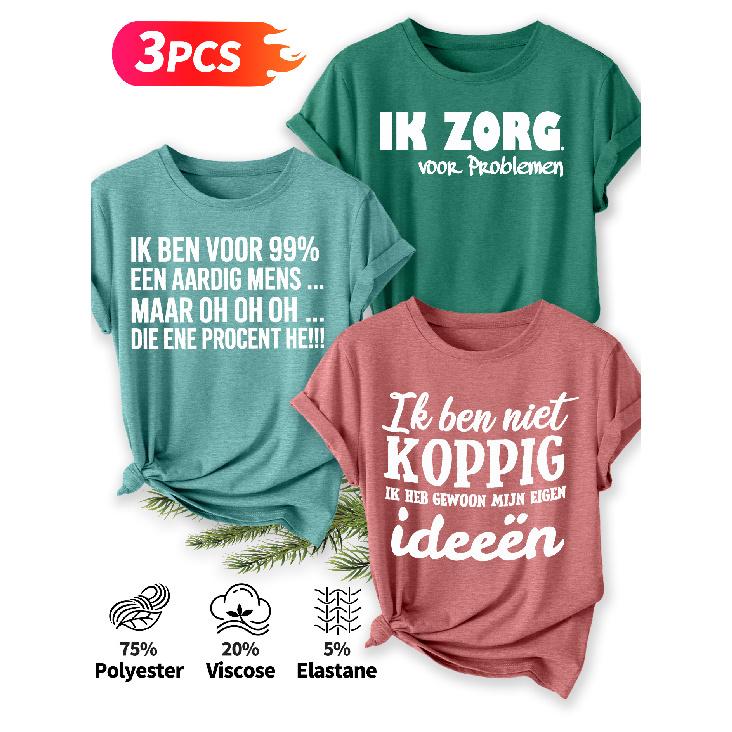 Three-piece Set Elegant Short-sleeved Shirt for Women Fun Dutch Language Texts Fun Dutch Language Texts Dutch Language Fun Text Print